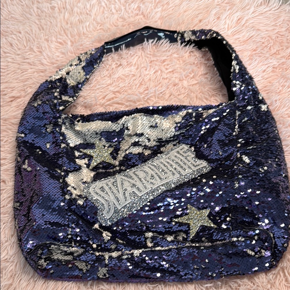 Blue and Silver Shoulder Bag with Artistic Flair